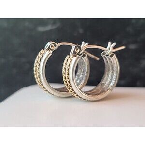 925 Sterling Silver Two Toned Hoop Pierced Earrings Vintage